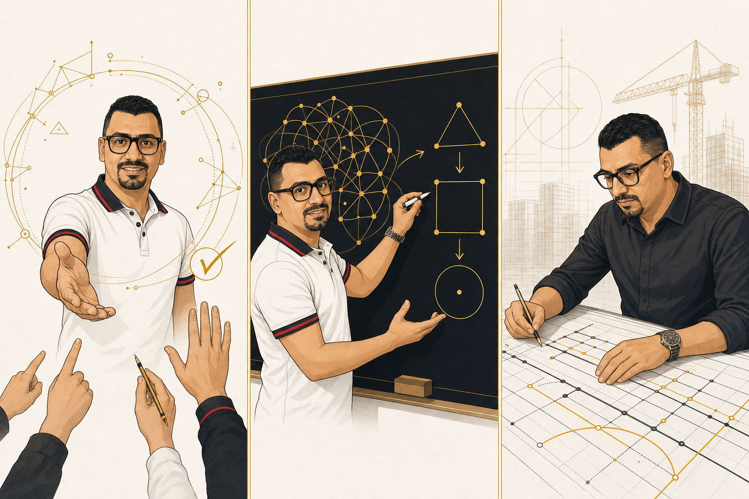 م. أحمد فتحي يراجع خطة هندسية دقيقة